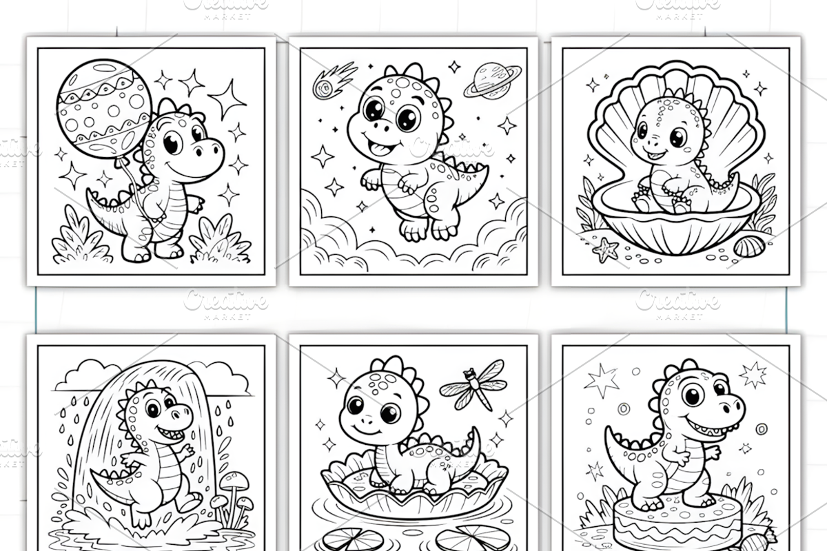 Bold Easy Cute Dinosaur Coloring Pag, an Animal Illustration by Ink Gallery (Photo 8 of 9)