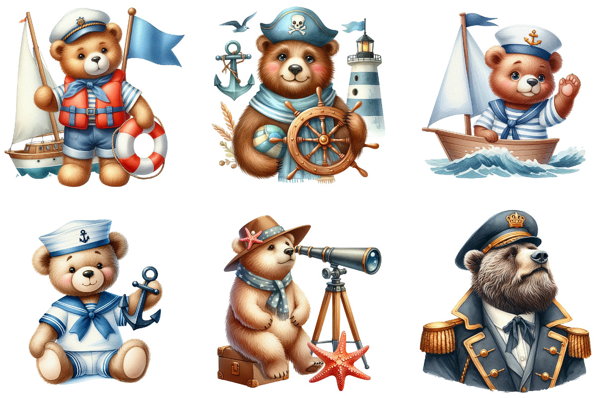 Bear Sailor Nautical Clipart, an Illustration by DreamArtGraphic (Photo 5 of 5)