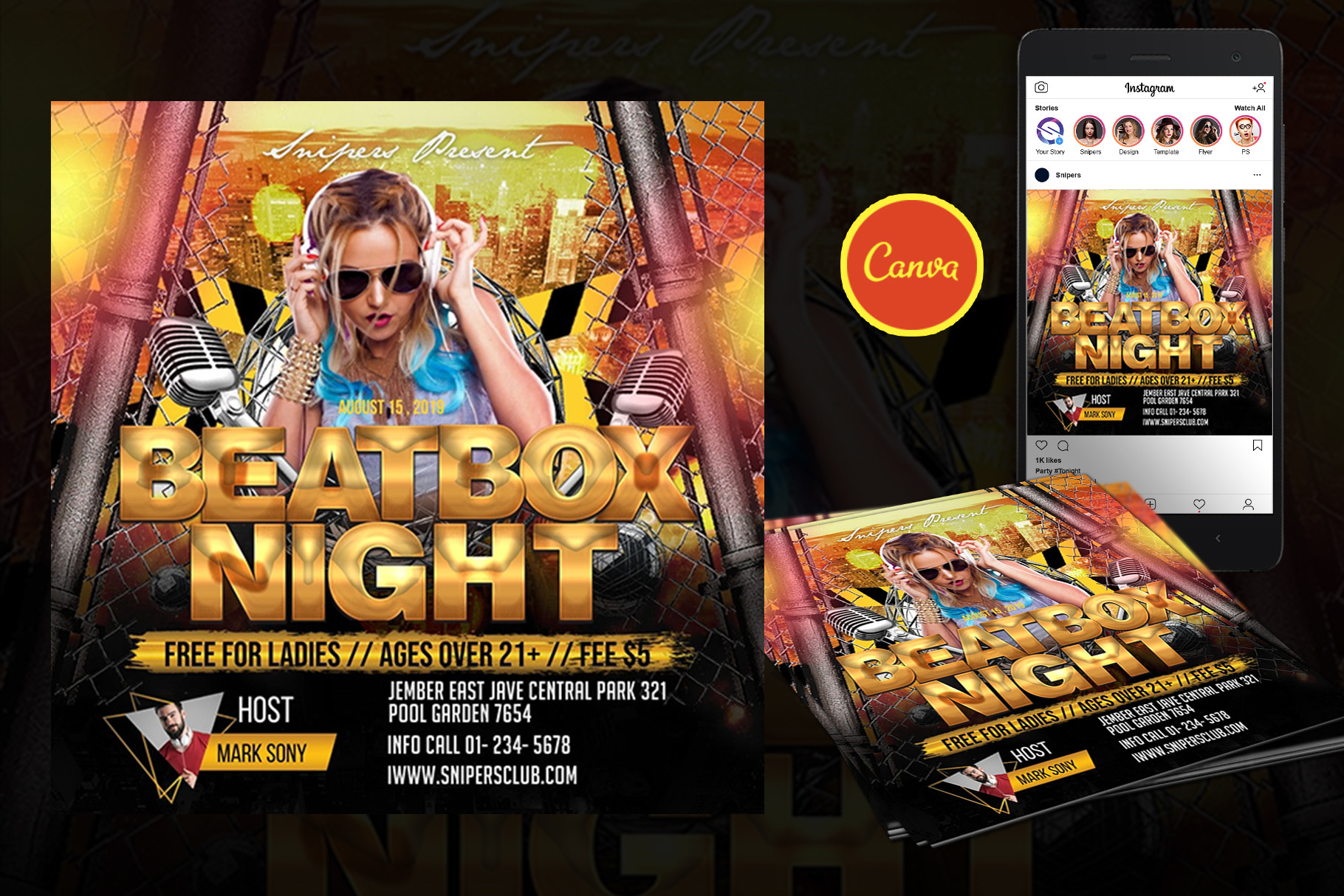 BeatBox Night Flyer Canva Template, a Social Media Template by DreamColor