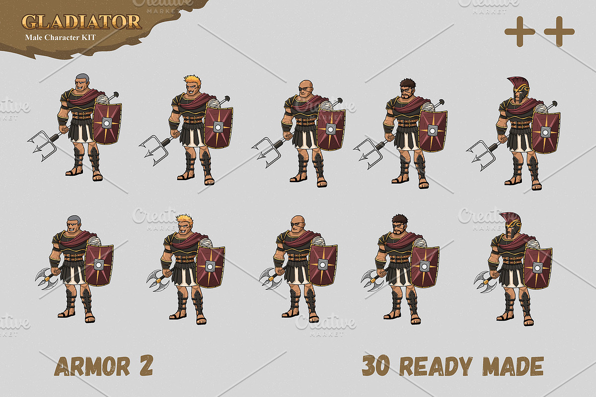 Male Gladiator Character KIT, an Illustration by Diditpranata (Photo 7 of 9)