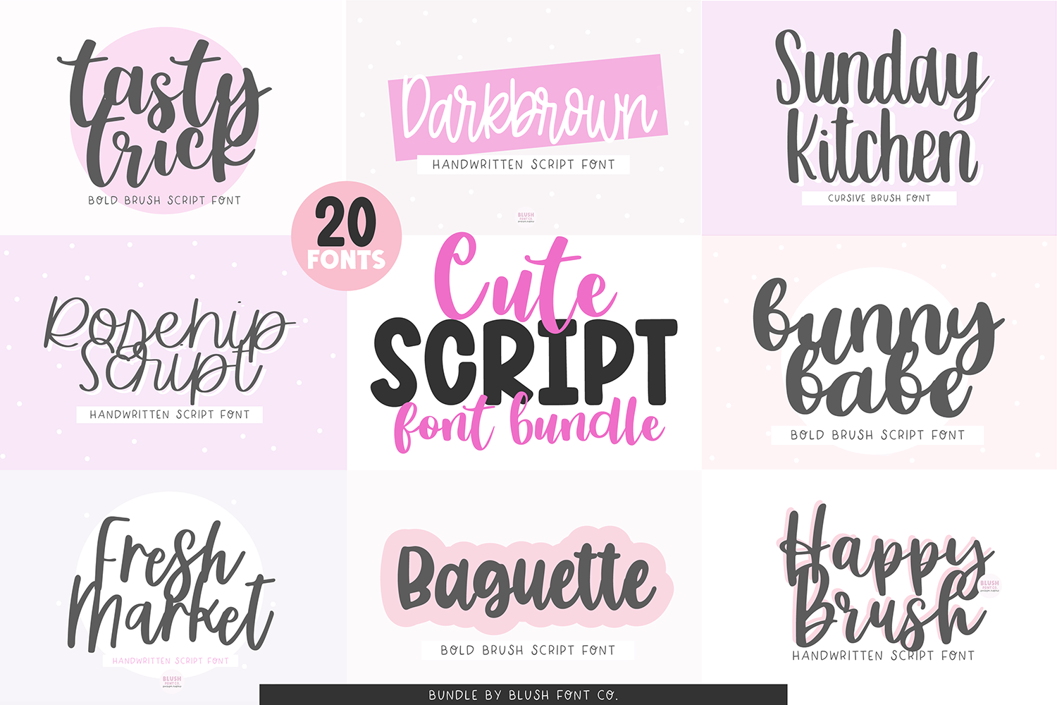 CUTE SCRIPT FONT BUNDLE V.1, a Script Font by Blush Font Co.