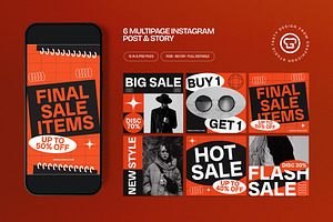 Orange Fashion Sale Instagram Pack, a Social Media Template by graphicook