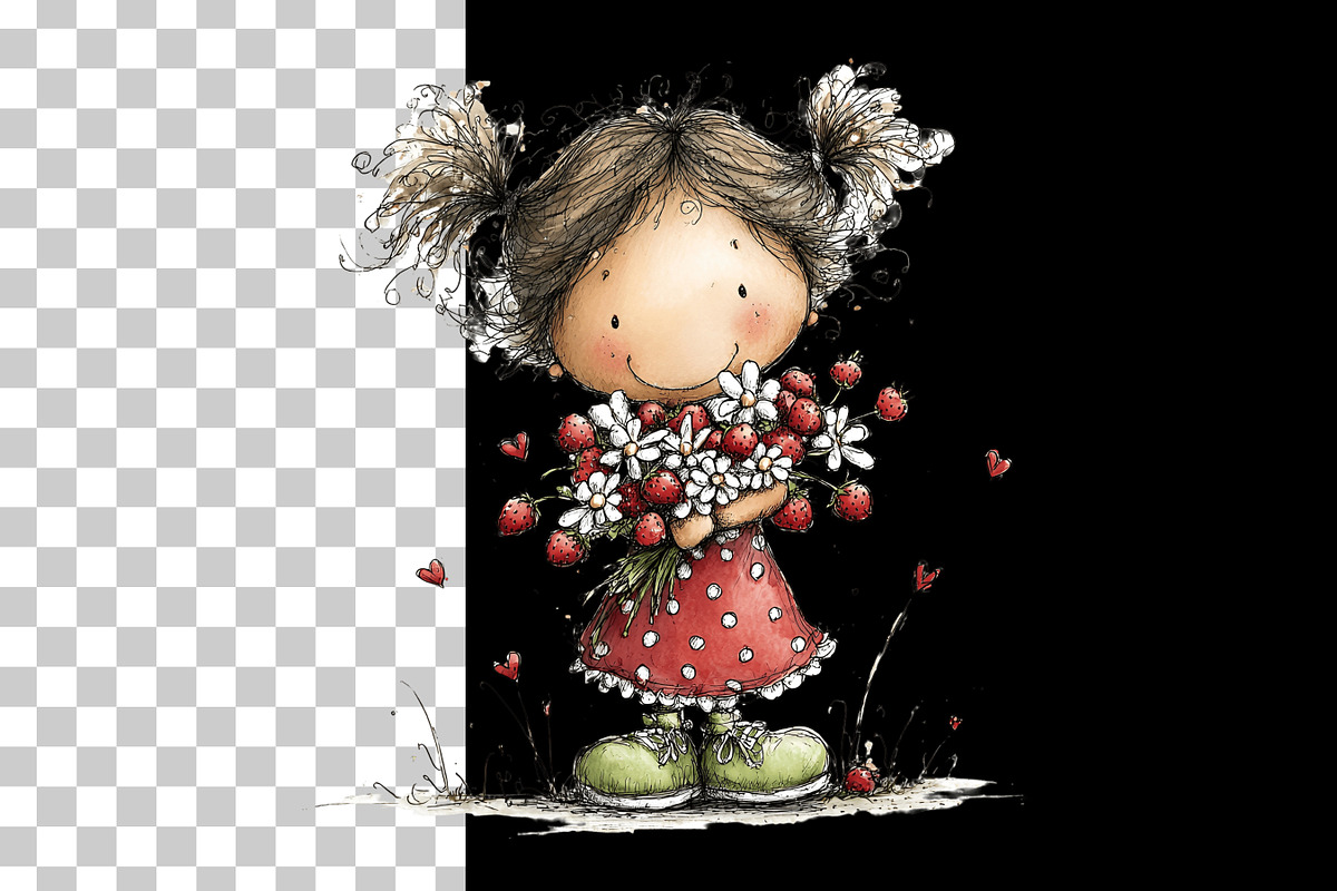 Cute Strawberry Girl Clipart, a Person Illustration by Nicolle's Colorful Art (Photo 9 of 9)