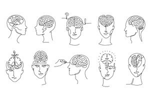 Continuous one line mind. Human head, an Education Illustration by winwin.art