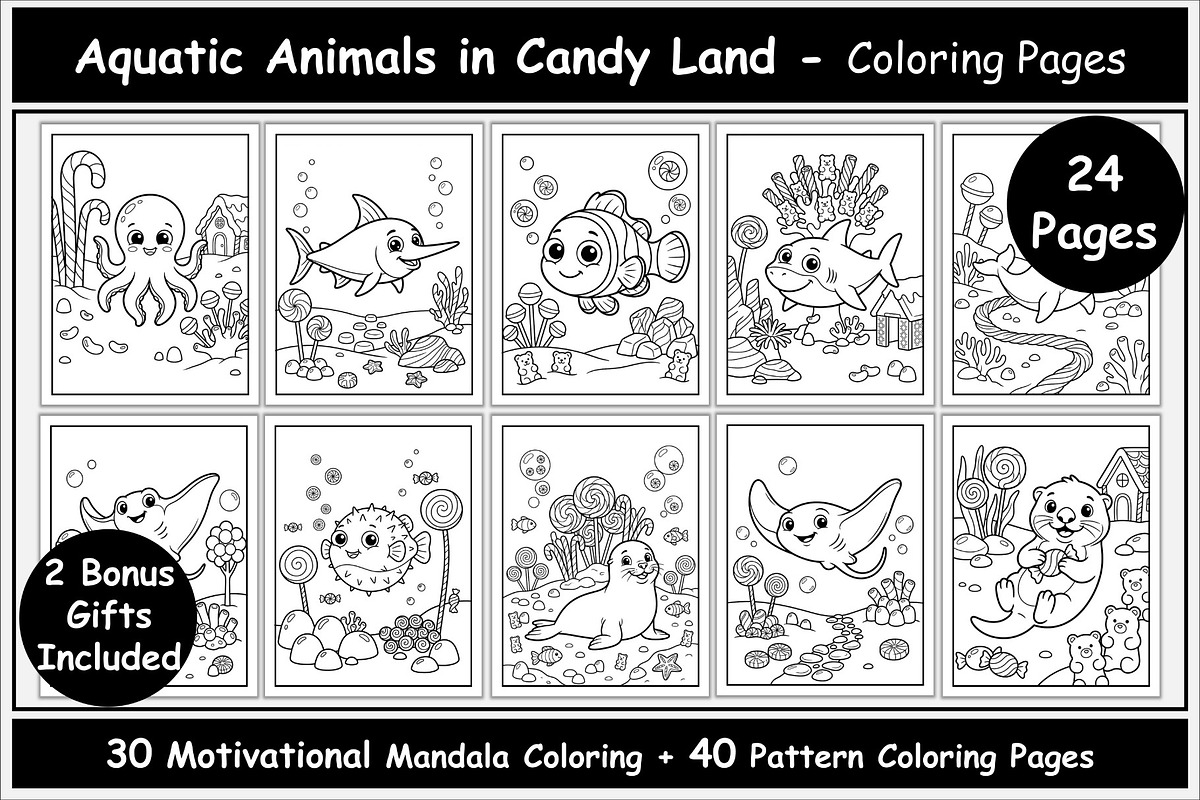 Sea Animals in Candy Land to Color, an Animal Illustration by Lamia Emad (Photo 1 of 5)