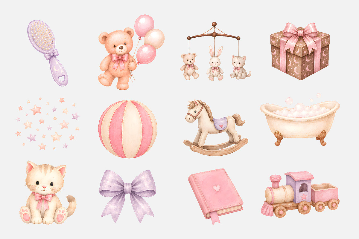 Watercolor Baby Girl Clipart (52), a Decorative Illustration by Iryna Denysova (Photo 5 of 7)