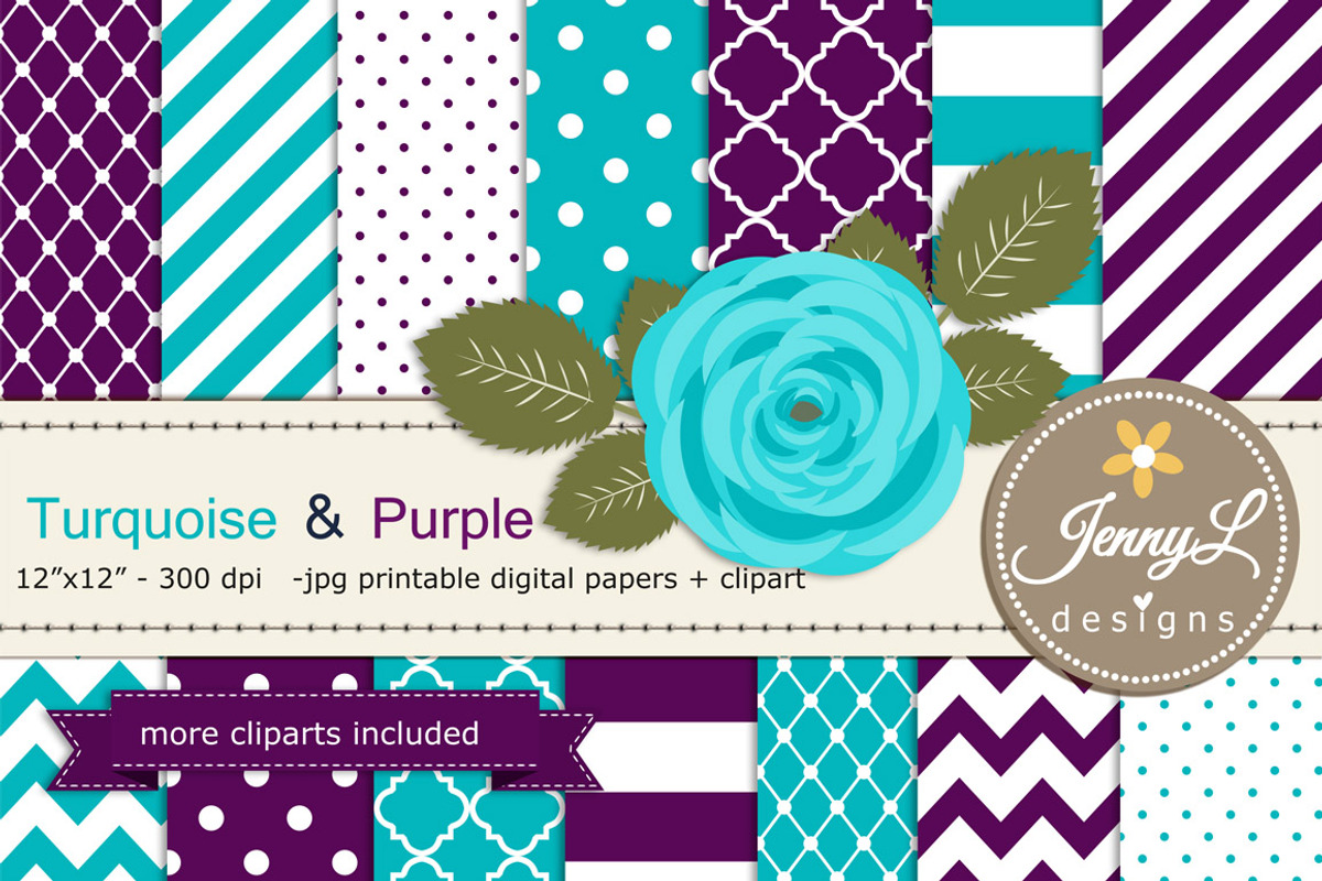 Turquoise and Purple Digital Paper, a Pattern Graphic by JennyL Designs (Photo 1 of 3)