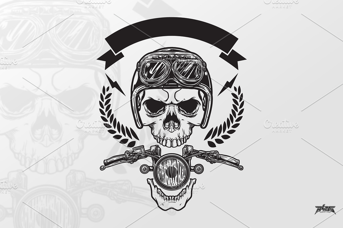 Bikers Skull Ornament, an Illustration by R4DS