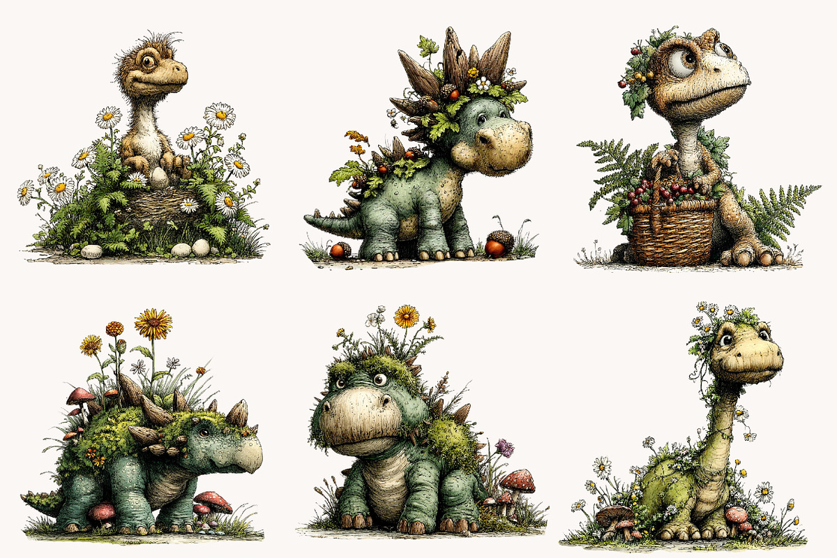 Whimsical Woodland Dinosaur Clipart, a Seasonal Illustration by Designworld (Photo 3 of 8)