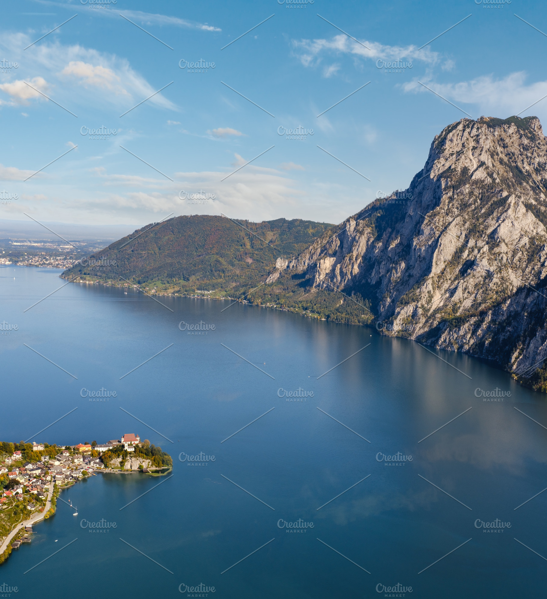 Peaceful autumn Alps mountain Traunsee lake view from Kleiner So, a Nature Photo by YuriyB