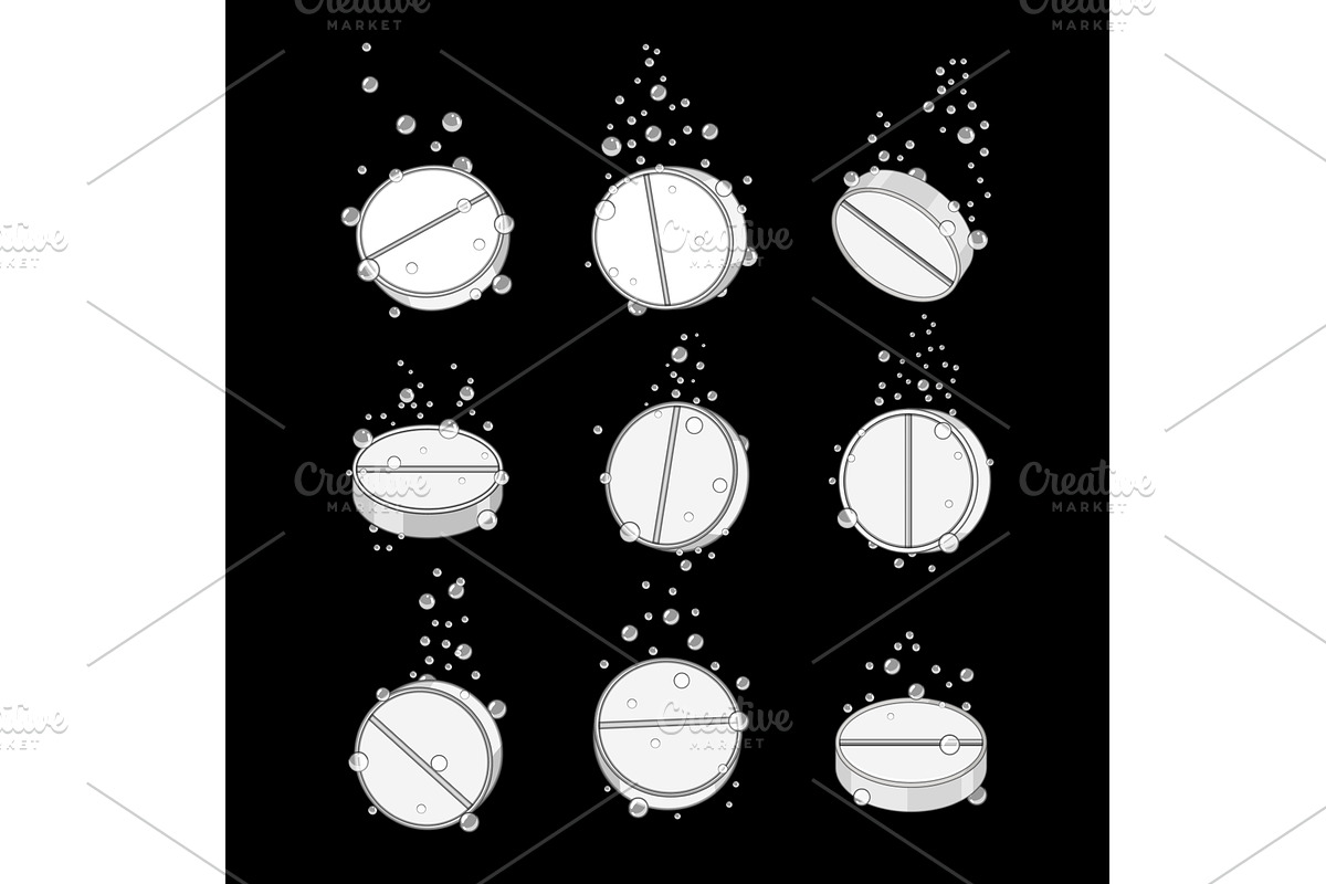 Effervescent tablets dissolving in, an Object Illustration by pikepicture