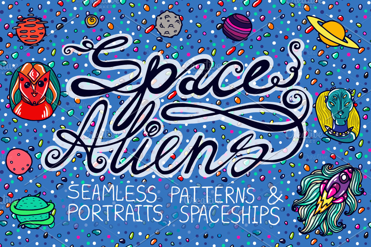 Space Aliens, a Pattern Graphic by Apolinarias Art (Photo 1 of 5)