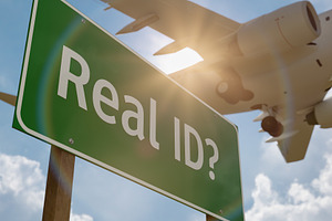 Real ID? Green Road Sign and a Plane, a Transportation Photo by Andy Dean Photography
