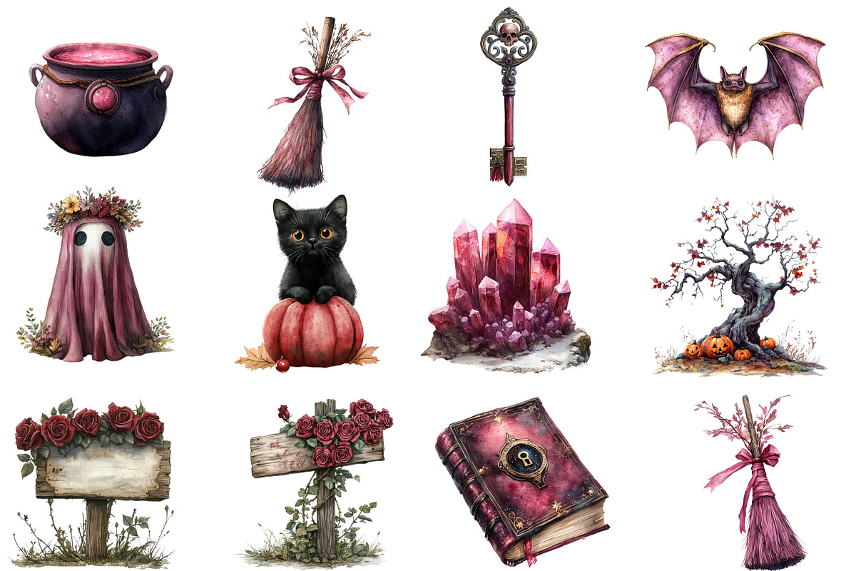 Watercolor Burgundy Halloween Clipar, an Illustration by Designworld (Photo 3 of 5)