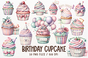 Birthday Cupcake Watercolor Clipart, a Decorative Illustration by Maysa Art (Thumbnail 1 of 4)
