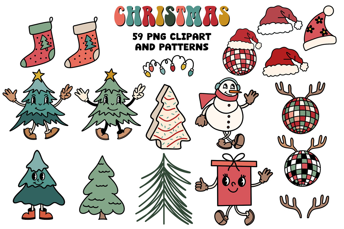 Groovy Christmas Clipart & Patterns, a Graphic by Brush Lab (Photo 2 of 7)