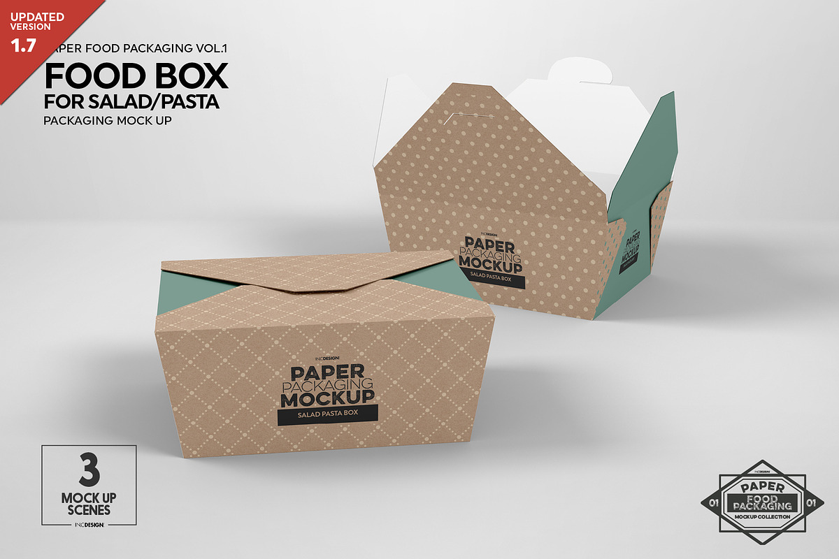 Salad Food Box Packaging Mockup, a Packaging Mockup by INCDesign (Photo 1 of 6)