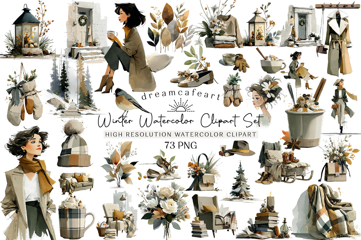Winter Watercolor Clipart Set, an Illustration by DreamCafeArt (Photo 1 of 6)