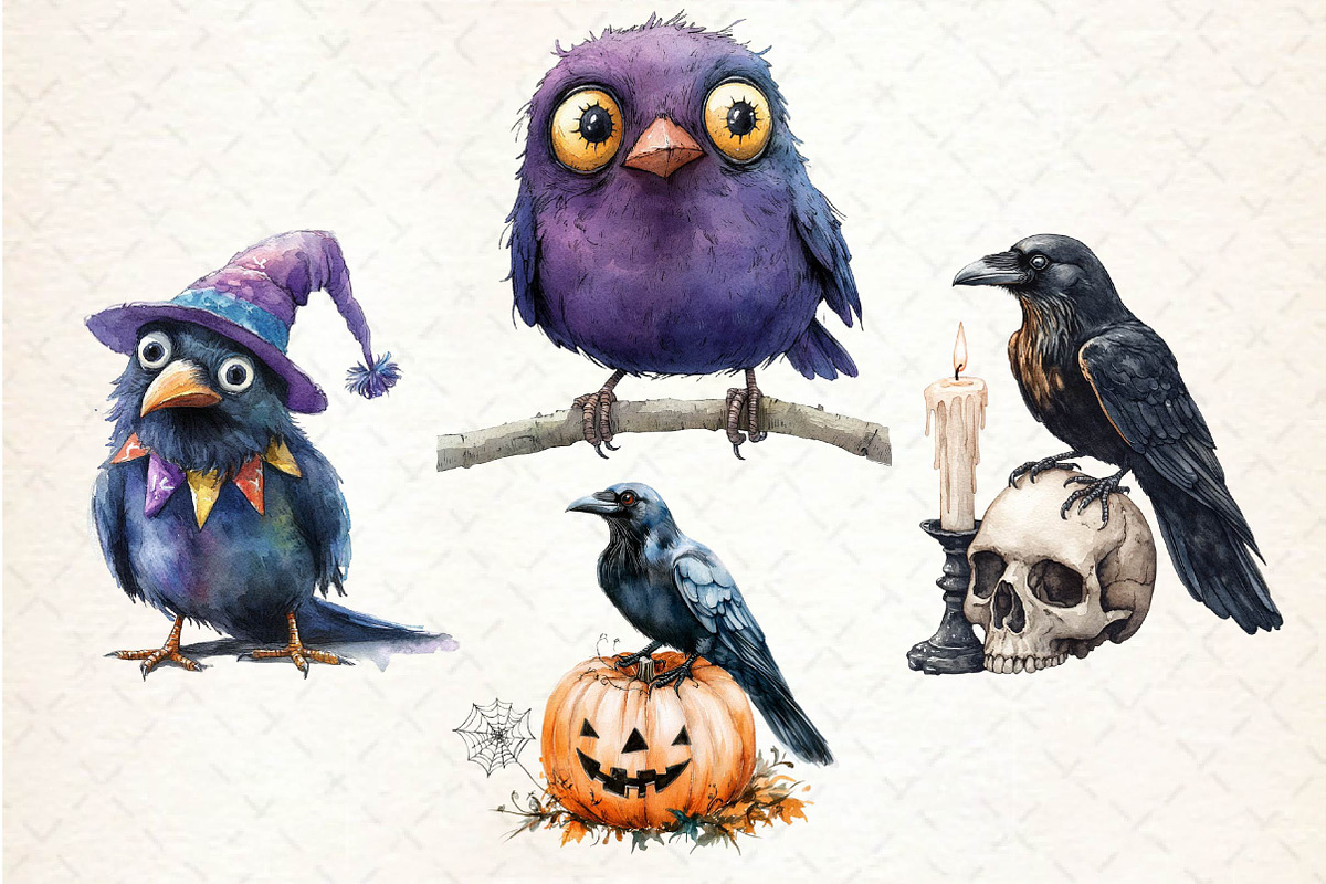 Watercolor Halloween Birds Clipart, an Illustration by Dream Creation (Photo 5 of 5)