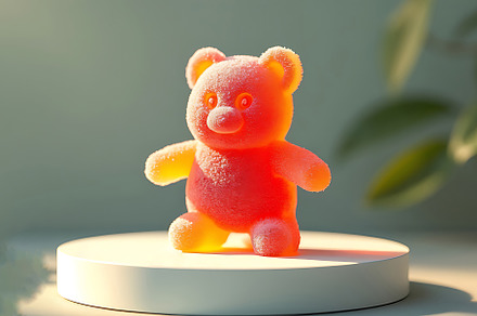 CBD gummy candy bear on a podium