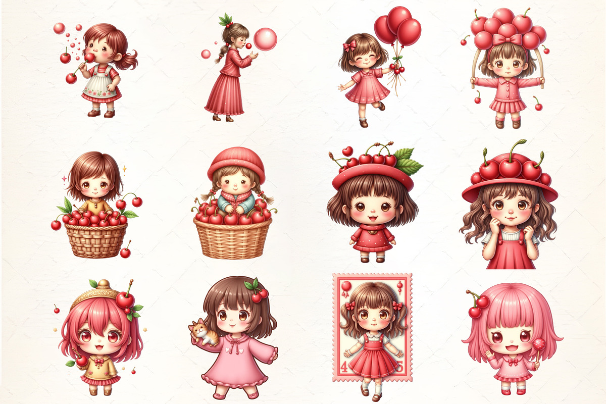 Cherry Girl Postage Stamps Sublimati, an Illustration by CrexoraLab (Photo 1 of 5)