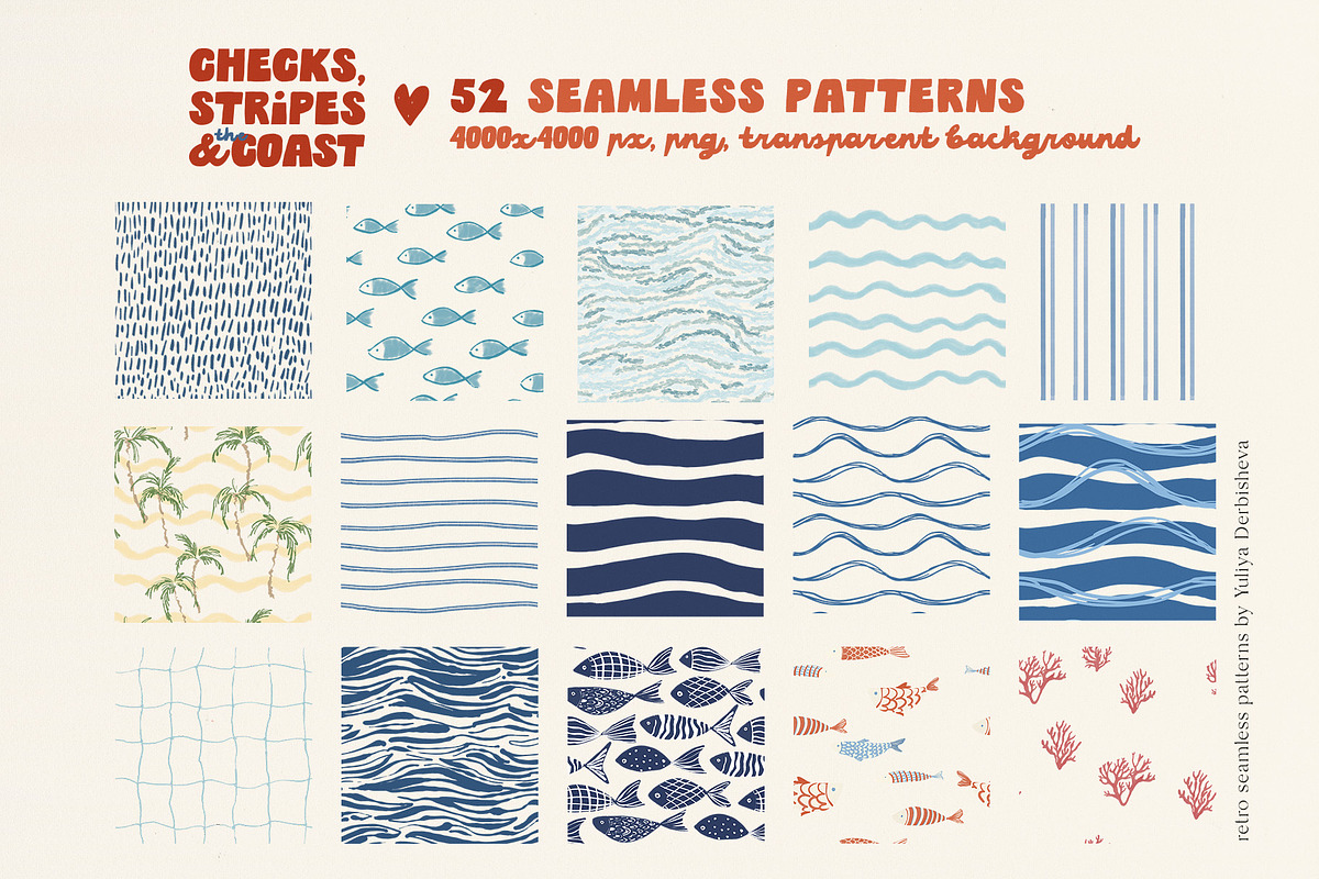 Coastal patterns Stripe Wave Retro, a Pattern Graphic by Yuliya Derbisheva (Photo 6 of 13)