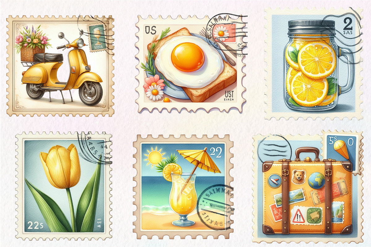 Yellow Summer Postage Stamps Clipart, an Illustration by CreationArt (Photo 4 of 5)