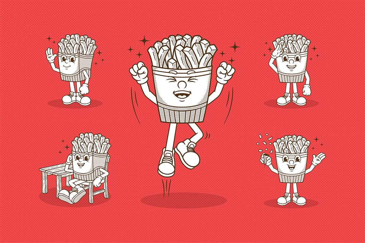 Groovy Fries Retro Illustration, a Food Illustration by Decoconio Design (Photo 3 of 7)