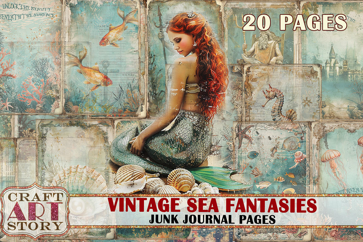 Vintage Sealife Junk Journal Kit, an Object Illustration by CraftArtStory
