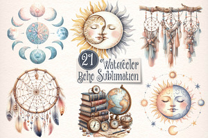 Watercolor Boho Sublimation Clipart, an Illustration by CreationArt