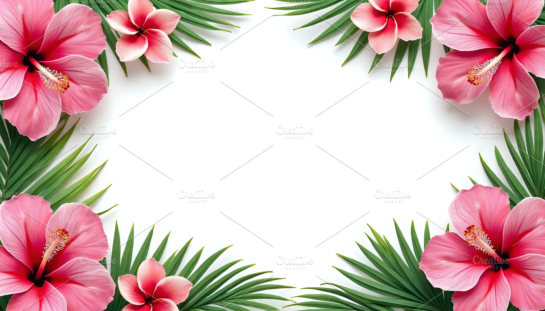 Tropical Pink Flower Border With Whi, a Photo by LOGOCREATIVE