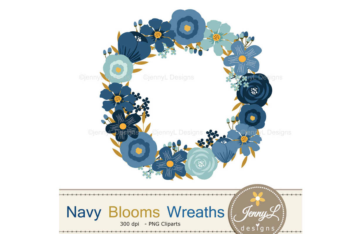 Navy Blue Floral Wreath, an Illustration by JennyL Designs (Photo 3 of 7)