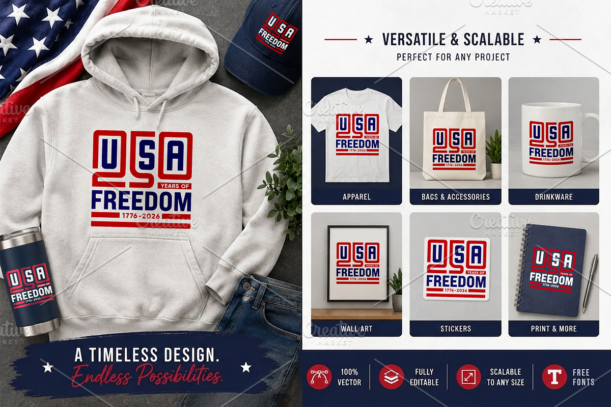 USA 250 Years of Freedom T-Shirt, an Object Graphic by ashek (Photo 2 of 3)