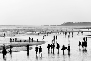 People walking on  beach. Bali