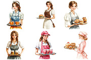 Waitress Watercolor Clipart, an Illustration by Craft Nest (Thumbnail 9 of 9)