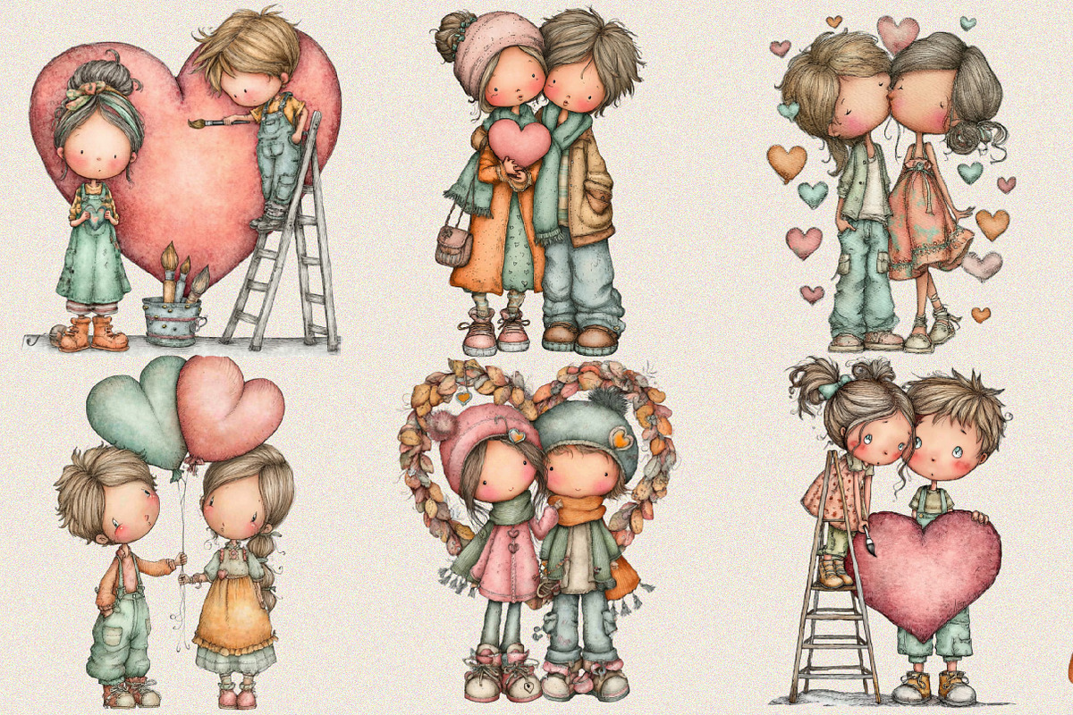 Quirky Couple Valentine Clipart Bun, an Illustration by SVGArt (Photo 2 of 8)