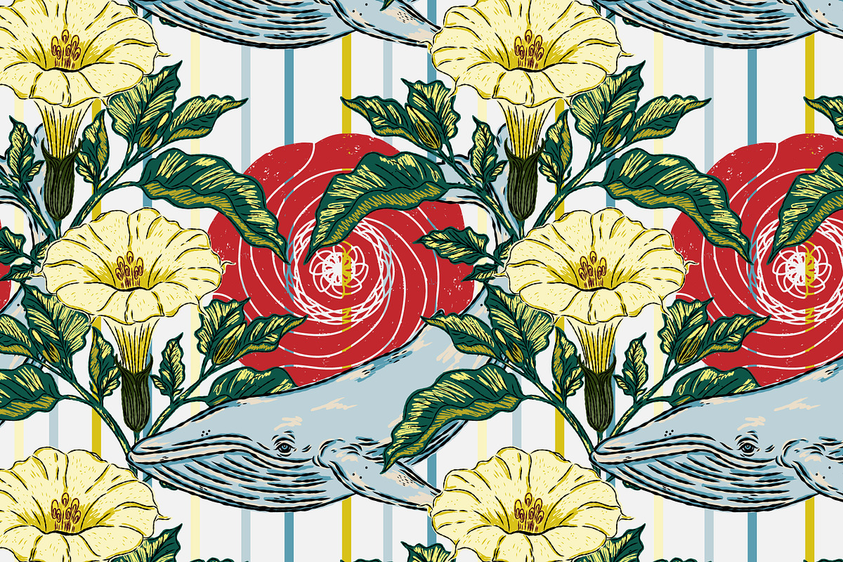 Asian Inspired Whale Datura Pattern, a Pattern Graphic by NayaChu (Photo 6 of 11)