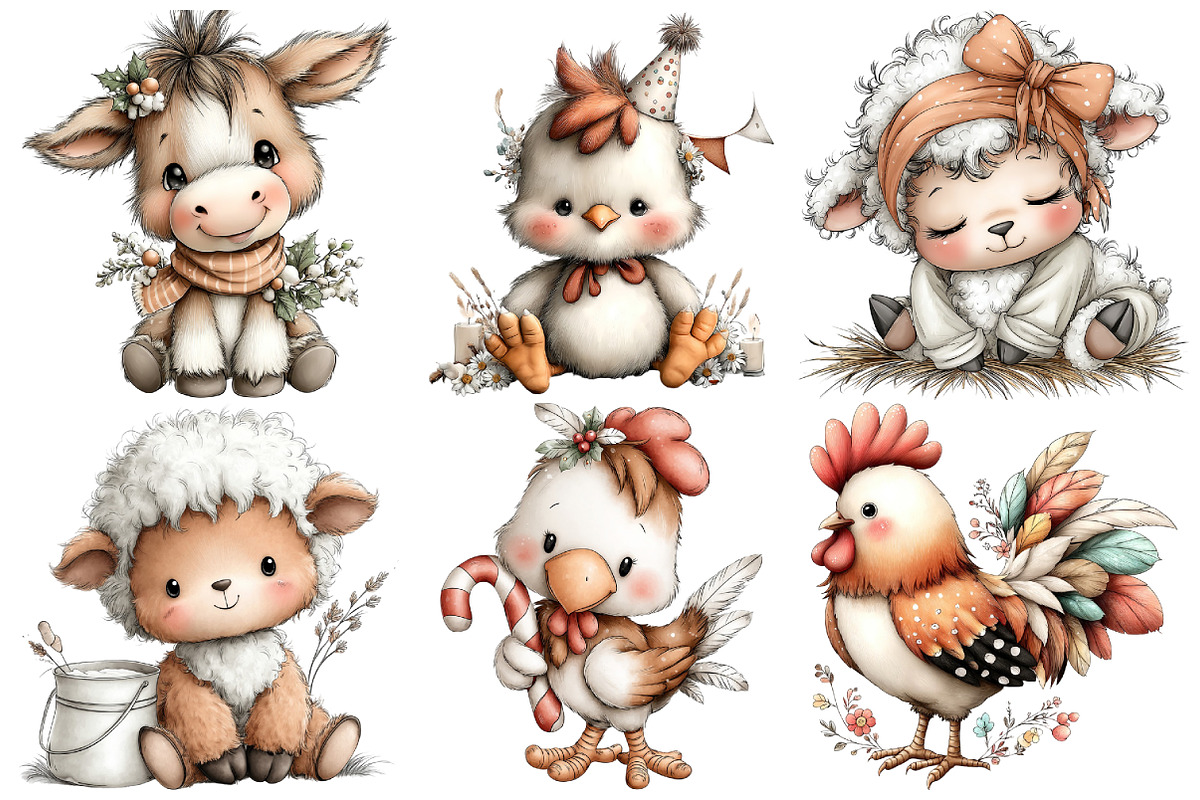 Whimsical Farm Animals Clipart, an Illustration by Pixels.Craft (Photo 5 of 6)