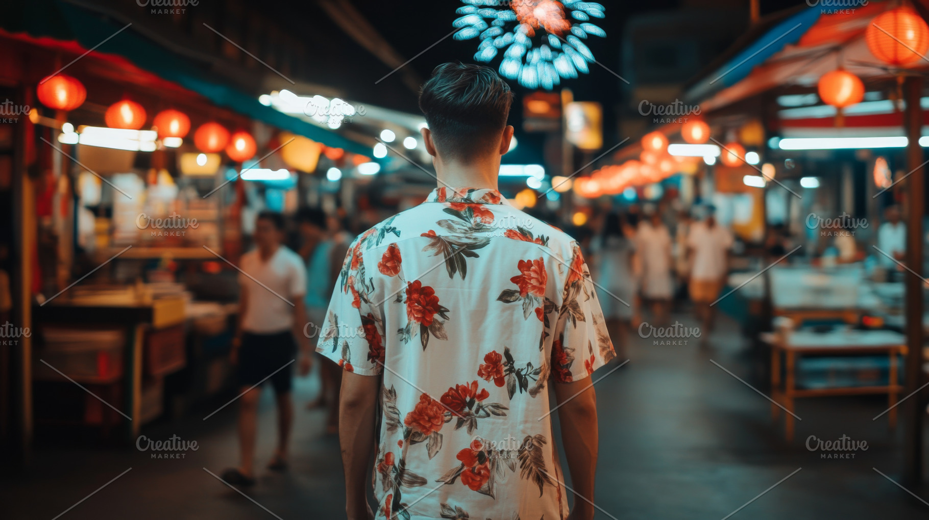 Songkran night market with people an, a Photo by Dvoevnore photos