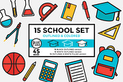 School Set Outlined & Colored, an Outline Icon by DeniseUytiepo (Thumbnail 1 of 5)