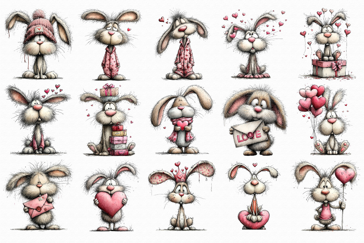 Whimsical Valentine Bunny Clipart, an Illustration by Libby Wishes (Photo 3 of 6)