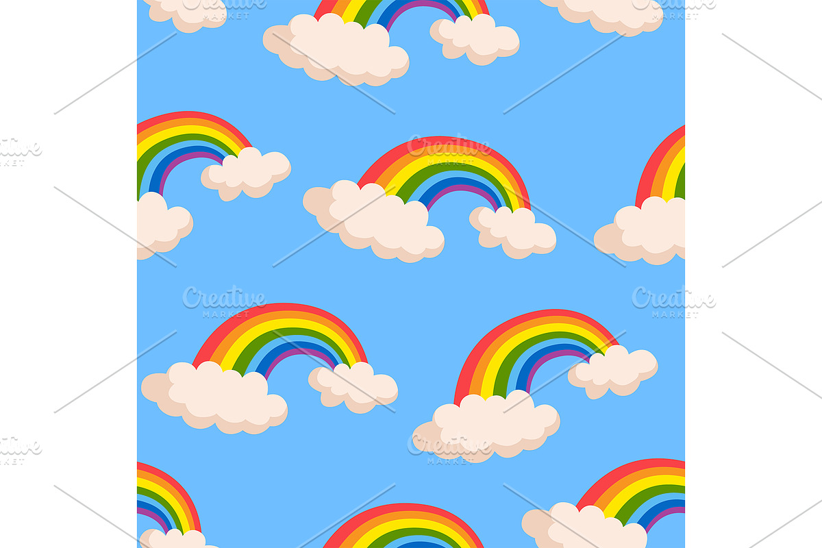 Vector cartoon pattern with rainbows, a Pattern Graphic by Elen_Art
