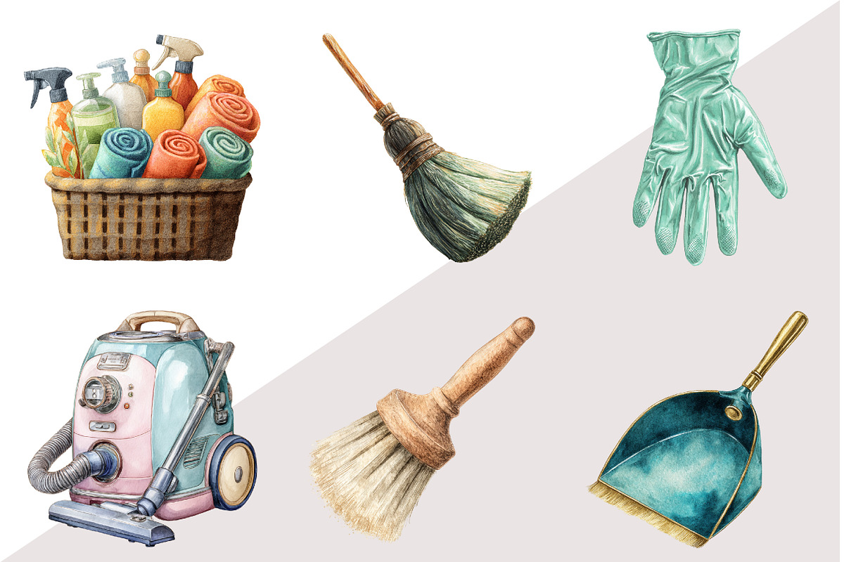Watercolor Cleaning Clipart, an Illustration by Design Market (Photo 3 of 3)