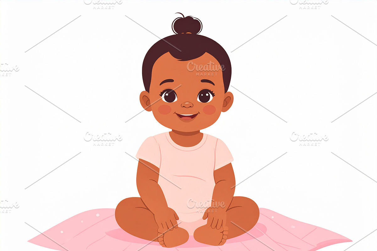 Illustration of a smiling expresive eyes baby girl sitting on a, a Person Illustration by DanFLCreativo