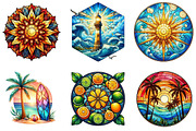 Round Stained Glass Summer Clipart, an Illustration by DreamArtGraphic (Thumbnail 4 of 4)