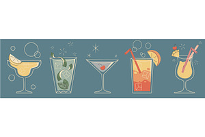 Retro cocktail glasses set isolated, a Food Illustration by art PVP - market