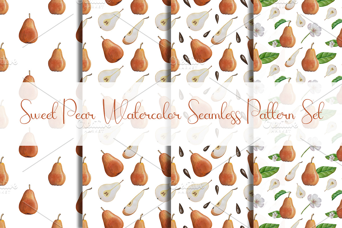 Watercolor Pear Seamless Patterns, a Pattern Graphic by Milla_Zelenyuk_art (Photo 1 of 3)