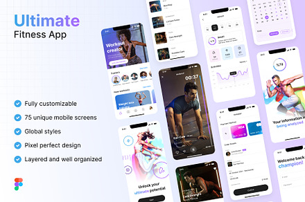 Ultimate Fitness App UI Kit, an UI Kit Template by phoneixdesign