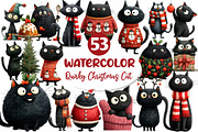 Quirky Christmas Black Cat Clipart, an Illustration by Dream Creation (Thumbnail 1 of 6)