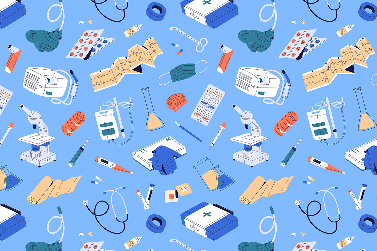 Medical tools set, pattern, banner, a Healthcare Illustration by PaperTrident (Photo 4 of 5)